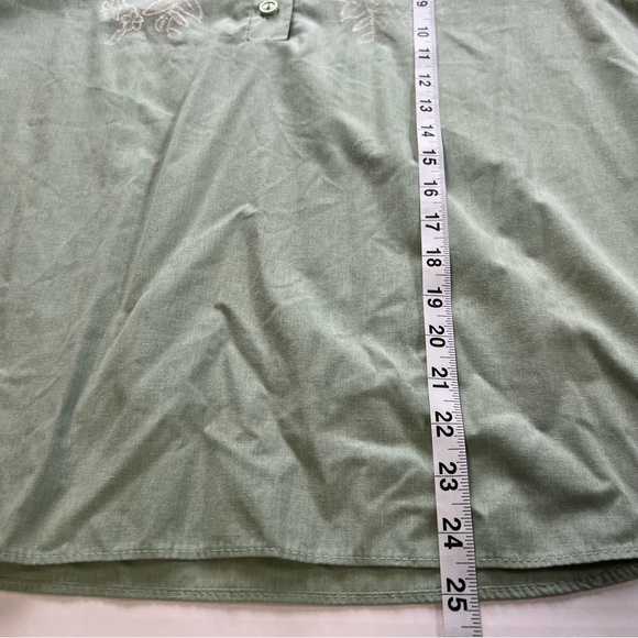 BLAIR Vintage Green Collared Shirt Flower Embroidery Button Up Short Sleeve M/L - Picture 6 of 6